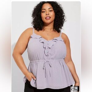 Torrid Size 4(4X)(26) Lilac Gray Chiffon Clip Dot Ruffle Toe Waist Tank Top